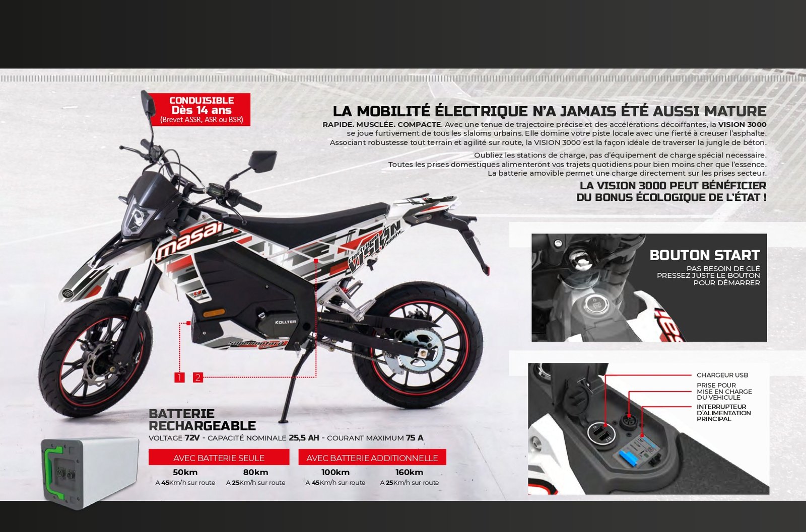 Moto Masai  Vision 3000W - blanc