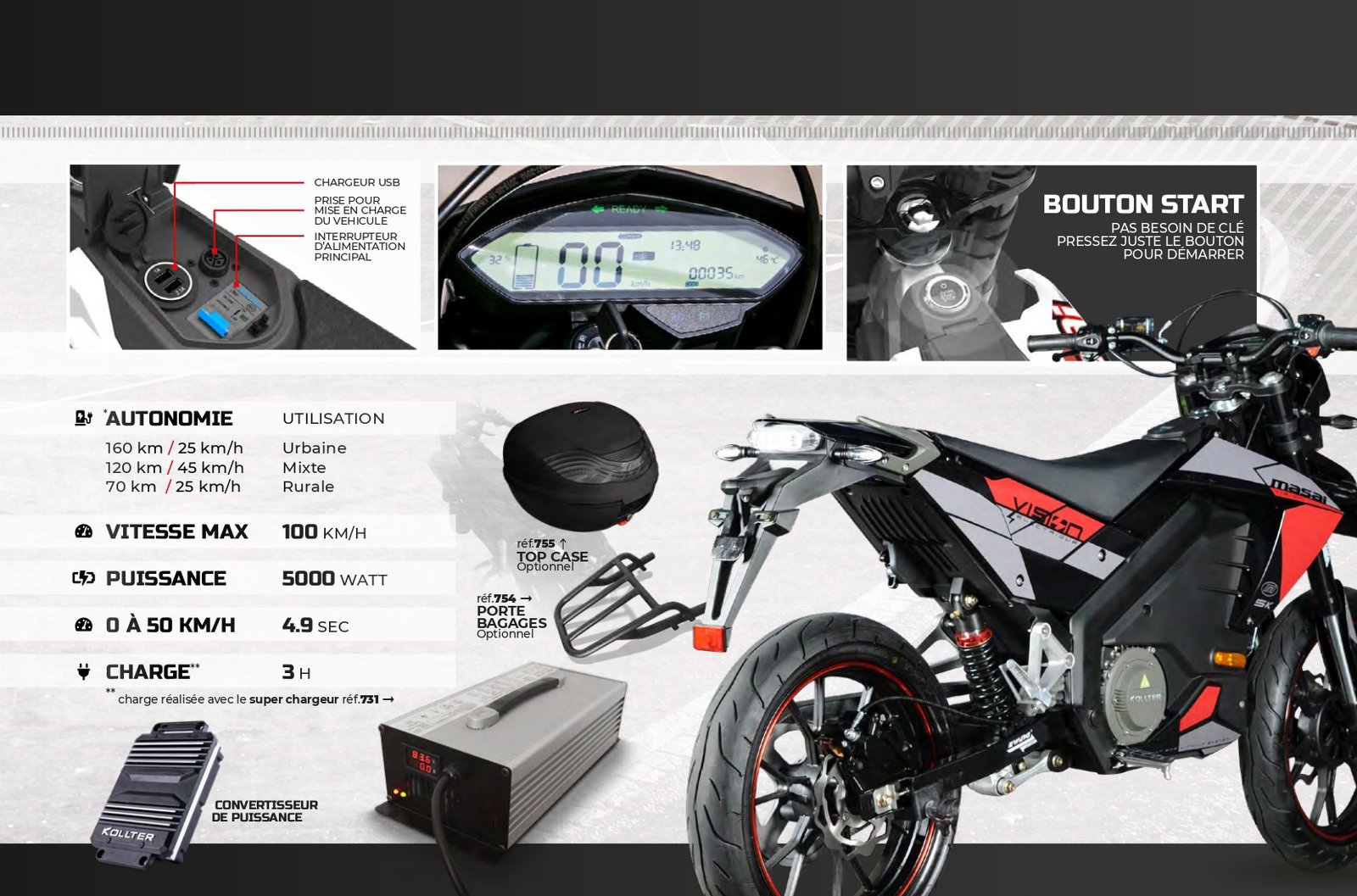 Moto electrique Masai Vision 5K - noir